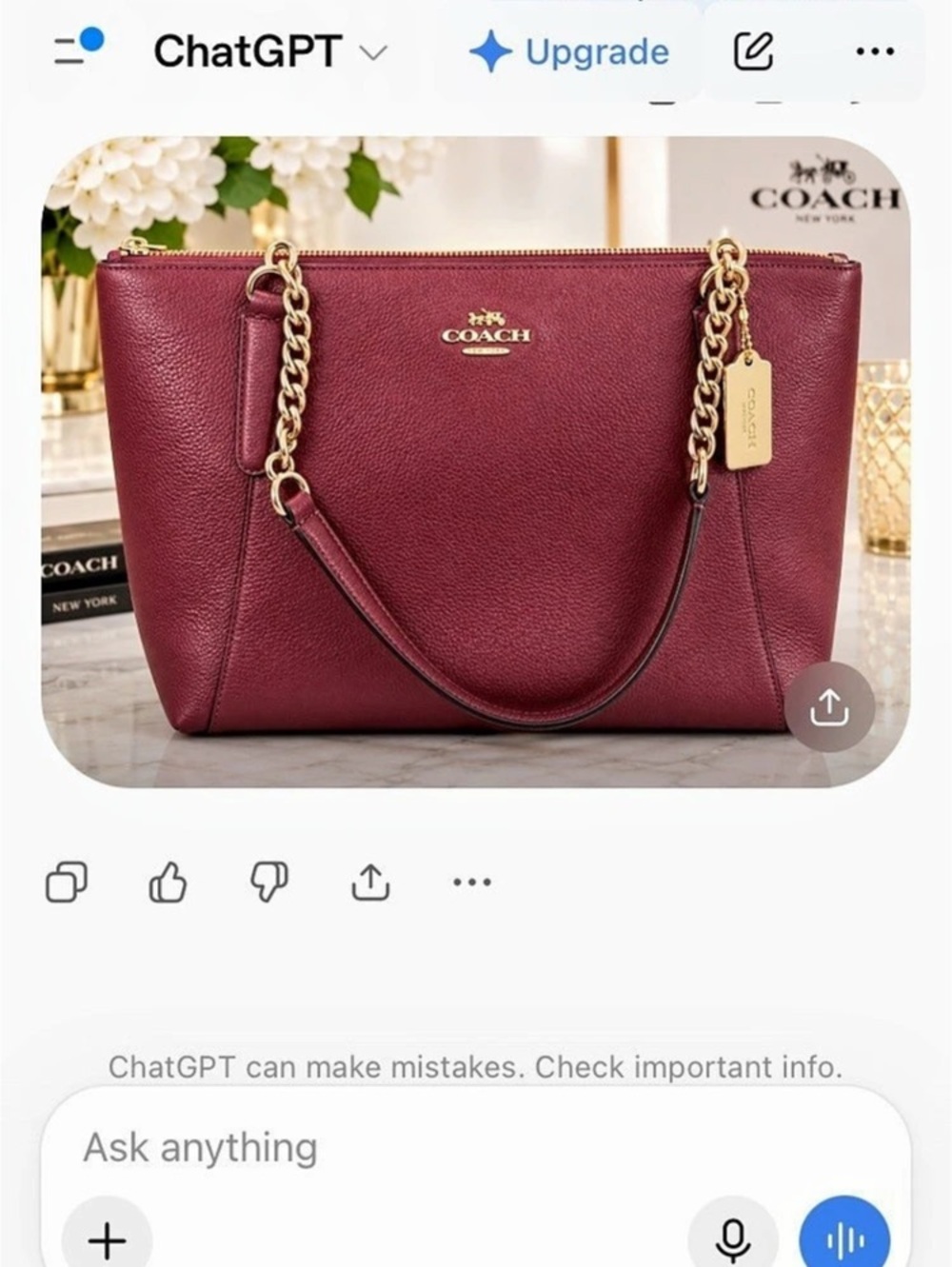 Coach Chain Handle Shoulder Bag in metallic burgundy